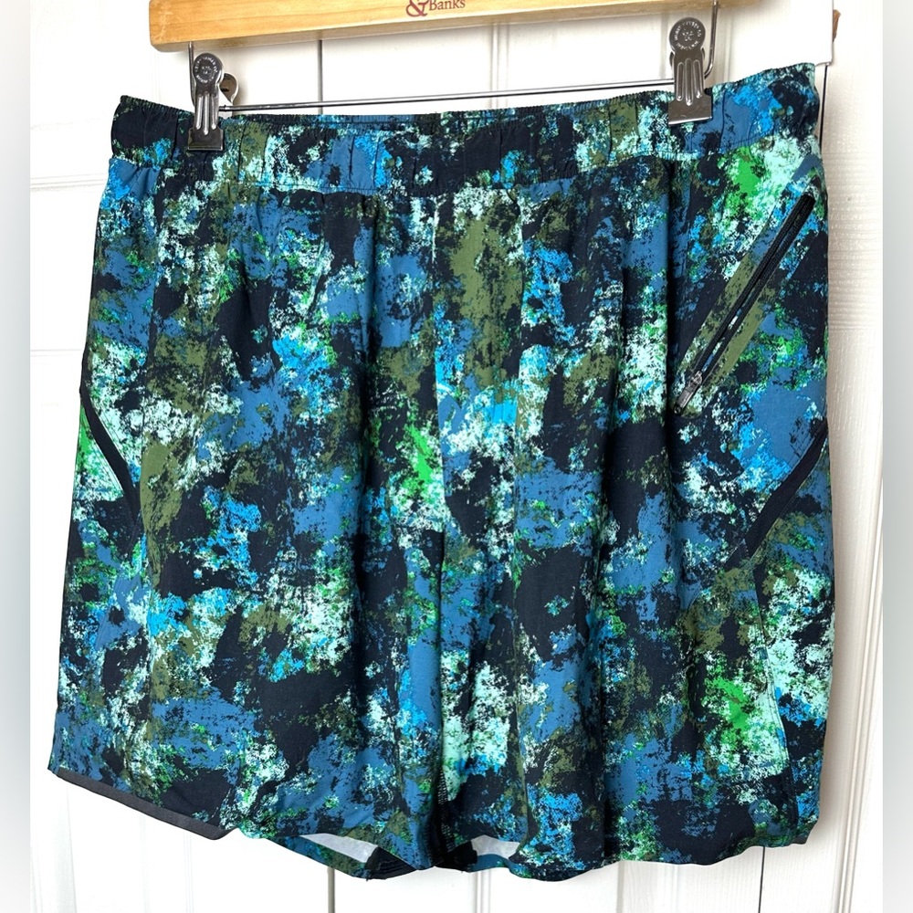 LULULEMON Surge 7” Shorts Blue Green Black Built in Briefs Run Gym Athletic Teal